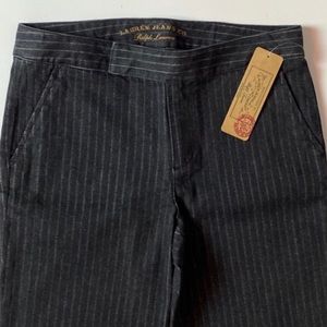 NEW RALPH LAUREN HOLLYWOOD JEANS PINSTRIPE STRETCH DENIM FLAP CLOSURE PANTS 2P